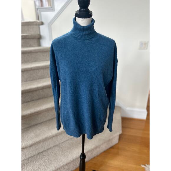 Philosophy Teal Blue Long Sleeve Ribbed Turtleneck Cashmere Sweater - Picture 1 of 7